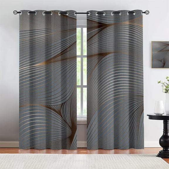 Modern European Abstract Luxury Art Window Curtains, Geometric Curved Striped Lines Blackout Privacy Drapes, Curtains For Window Decor In Living Room Bedroom Balcony 38"W x 54"L (Pack of 2)