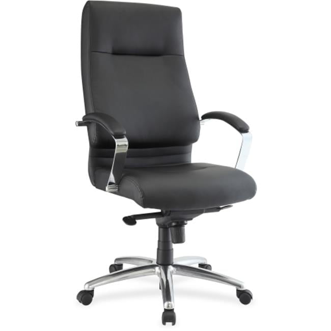 Executive High Back Swivel Black Leather Chair with Chrome Accents