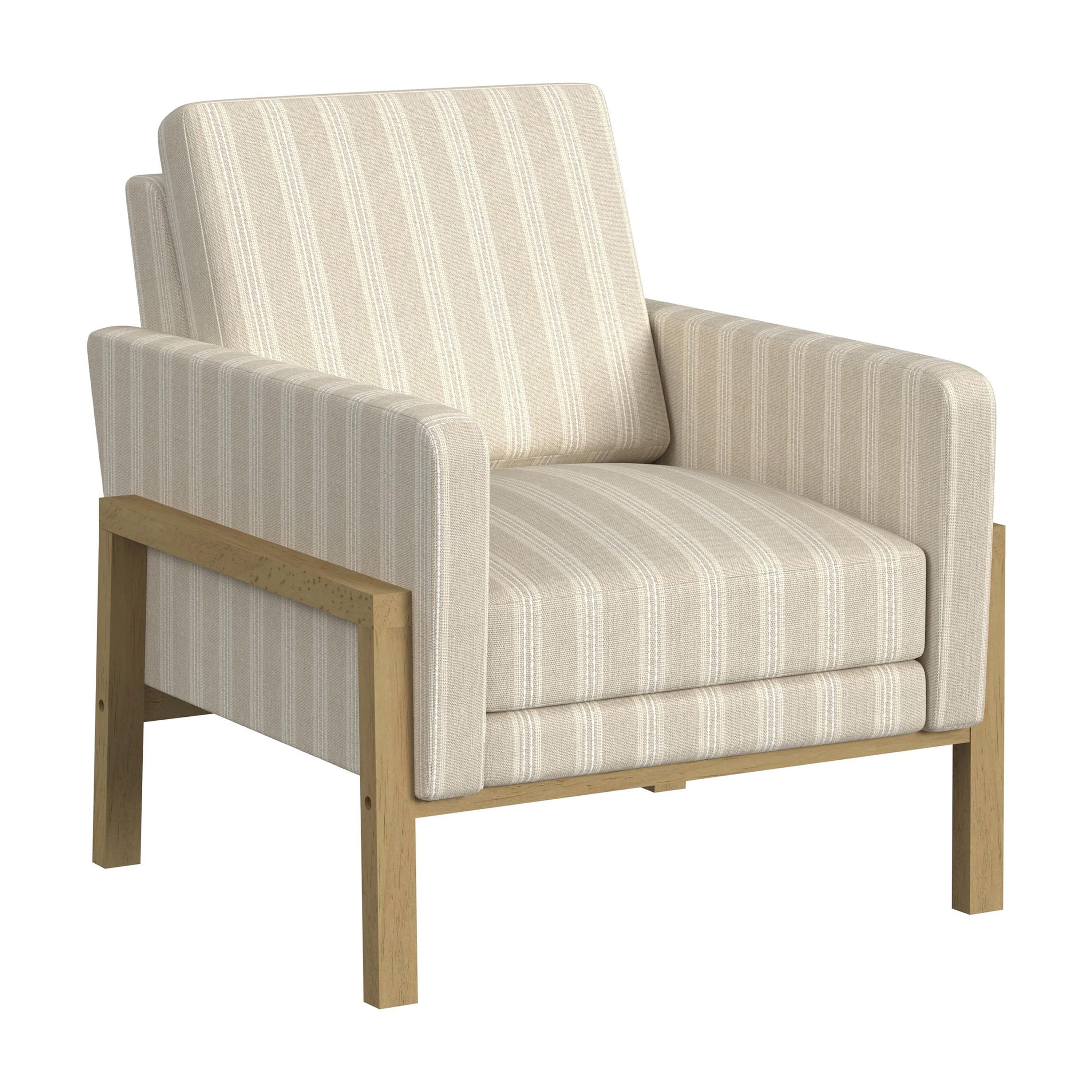 Modern Exposed Wood Accent Chair, Tan Stripe