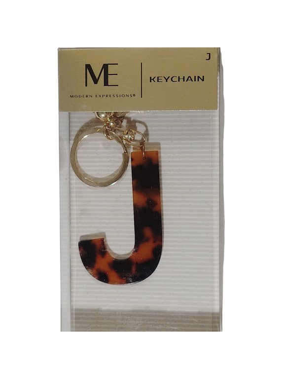 Keychain Letter J Brown Marble Tassel Purse Fob or Belt Clip