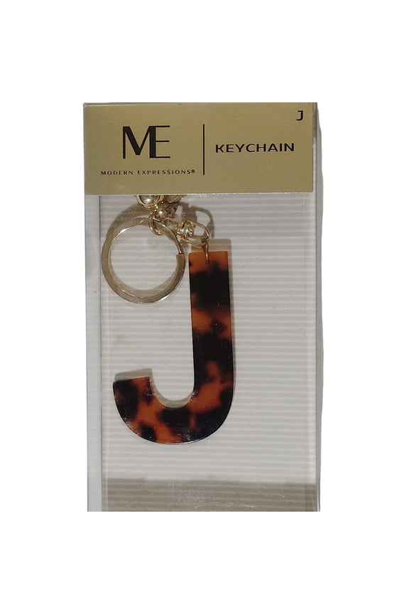 Keychain Letter J Brown Marble Tassel Purse Fob or Belt Clip