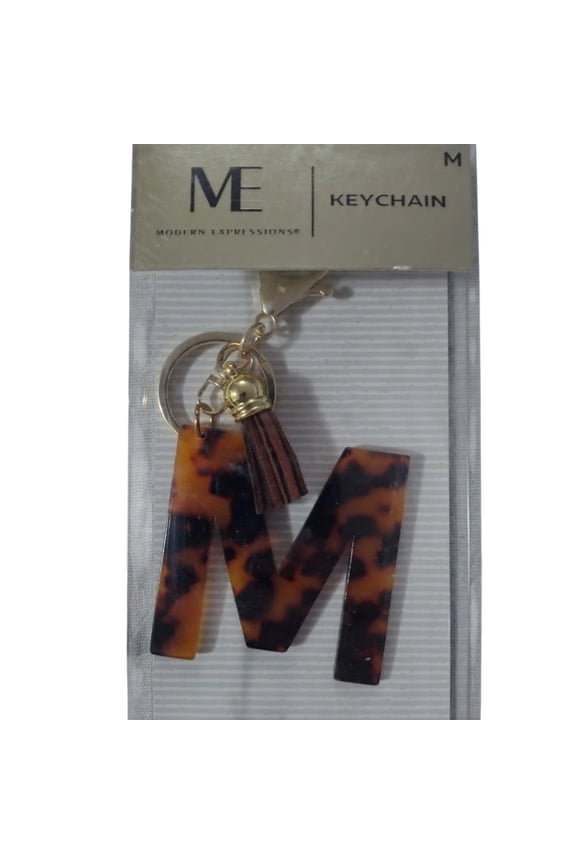 Keychain Letter M Brown Marble Tassel Purse Fob or Belt Clip