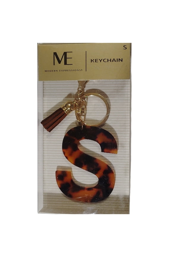 Keychain Letter S Brown Marble Tassel Purse Fob or Belt Clip