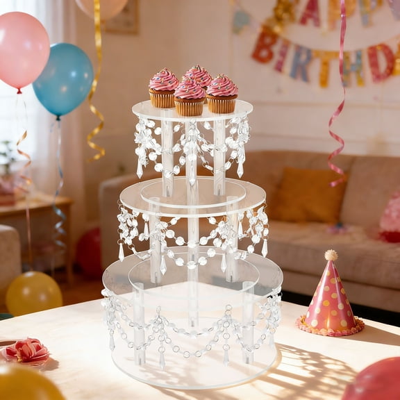 Modern Exquisite Appearance Tabletop Clear Large Round Wedding Cake Stand for Graduations, Weddings