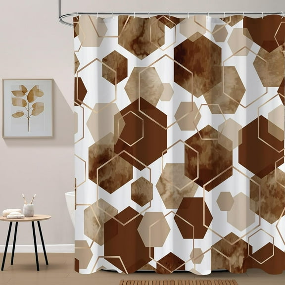 Modern Extra Long Shower Curtain for Bathroom, Brown Geometric Art Decor Waterproof Bath Curtain, Abstract Fabric Shower Curtain Sets for Home Decor, 72x84 Inch