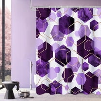 Modern Extra Long Shower Curtain for Bathroom, Purple Geometric Art Decor Waterproof Bath Curtain, Fabric Shower Curtain Sets for Home Decor, 72" W x 84" L Inch
