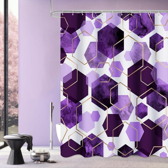 Modern Extra Long Shower Curtain for Bathroom, Purple Geometric Art Decor Waterproof Bath Curtain, Fabric Shower Curtain Sets for Home Decor, 72" W x 84" L Inch
