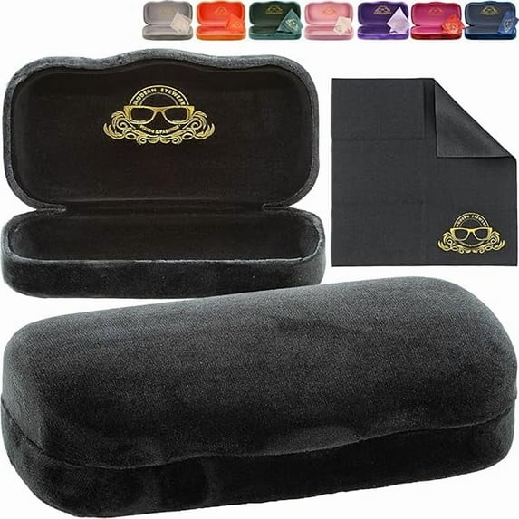 Modern Eyewear Sunglasses Case Hard Shell, Velvet Protective Hard Glasses Case for Men and Women, Portable Spectacles Cover, Large Black