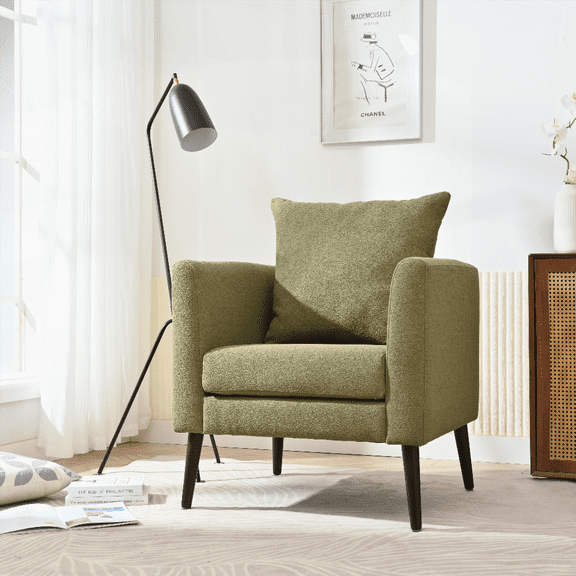 Modern Fabric Armchair - 1-Piece with Wood Legs (Olive)