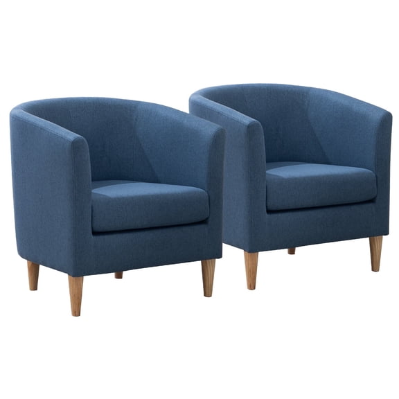 Barrel Accent Chair Set of 2, Modern Comfy Living Room Chairs with Armrest Reading Chair, Cozy Soft Padded for Small Space Bedroom Reception Room Cafe (Blue)