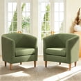 thumbnail image 1 of Modern Barrel Accent Chair Set of 2, Upholstered Fabric Armchair with Thick Cushion and Wood Legs, Cozy Reading Chair for Living Room Bedroom Small Spaces (Green), 1 of 10