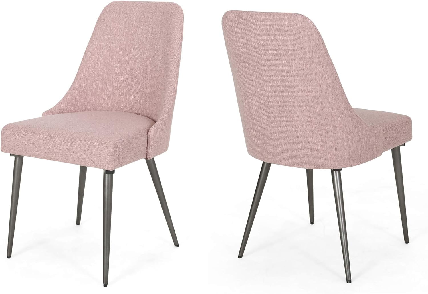 Light Blush Upholstered Dining Chairs with Iron Legs, Set of 2