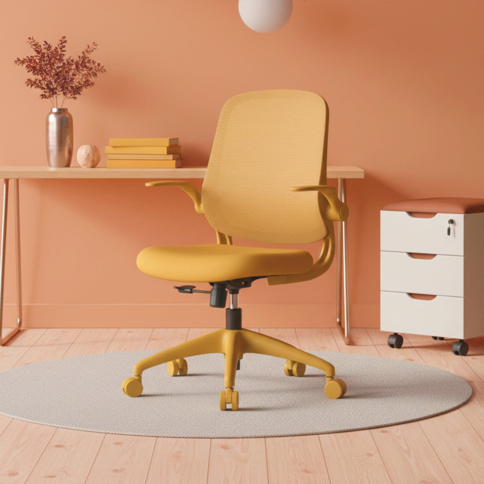 Modern Fabric Ergonomic Office Chair with 3D Flip-Up Arms, Executive Task Chair for Meeting Room, Staff Office, Yellow