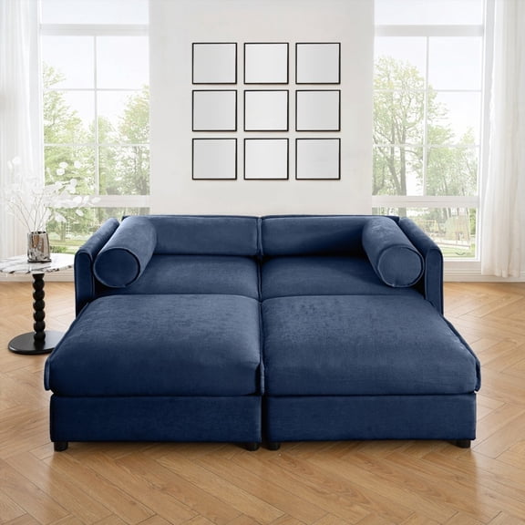 Modern Fabric Loveseat Featuring Hidden Storage & Cylindrical Comfort