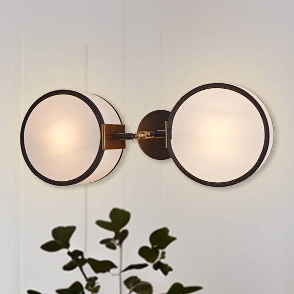 Modern Fabric Shade Double Sconces Wall Lighting, Bronze Fixtures Wall Lamp for Bedroom Bedside Living Room