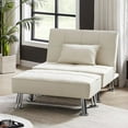 thumbnail image 1 of Modern Fabric Single Sofa Bed with Ottoman, Convertible Folding Futon Chair, Lounge Chair Set with Metal Legs with a Pillow, Beige, 1 of 8