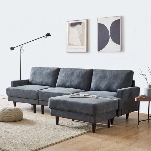 Modern Fabric Sofa L-Shape 3 Seater with Ottoman-104.6"