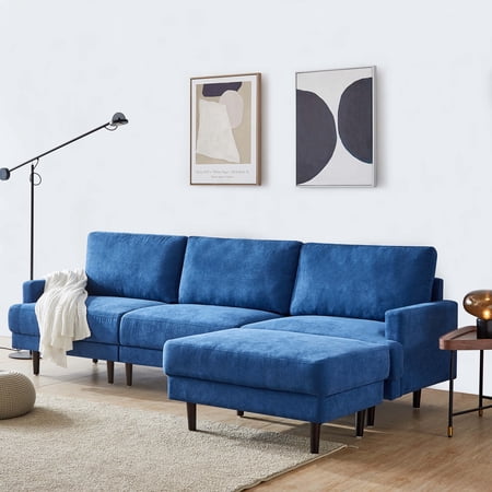 Modern Fabric Sofa L-Shape 3 Seater with Ottoman-104.6"