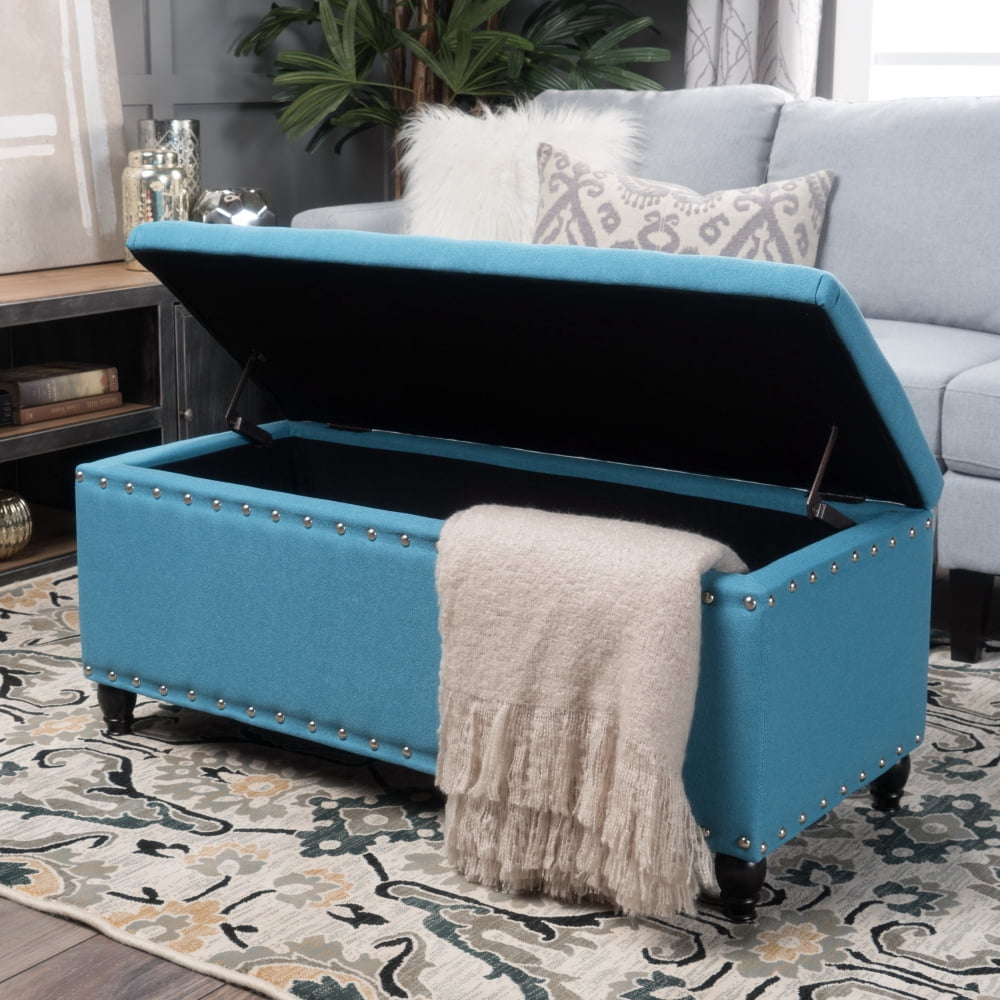 Modern Fabric Storage Ottoman, Folding Ottoman Storage Bench, 18.25"D x 42.00"W x 18.25"H, Teal, for Bedroom