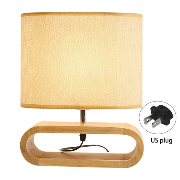 Modern Fabric Table Lamp with Wooden Base Bedside Desk Light Nightstand Lamp for Bedroom, Living Room Beige