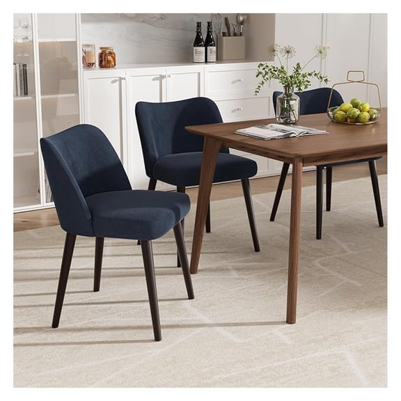 Modern Fabric Upholstered Dining Chairs Set of 2 Century Farmhouse Dinner Chair with Padded Seat and Wood Legs Kitchen Side Chair for Dining Room Restaurant Cafe Blue Set of 2