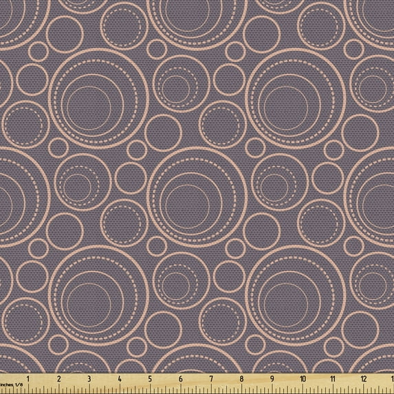 Ambesonne Modern Fabric by the Yard Upholstery, Basic Geometric Circular, 2 Yards, Pale Eggplant and Peach