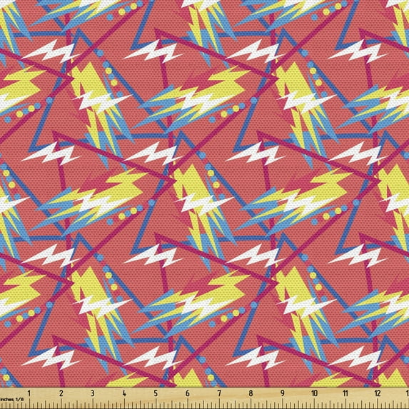 Ambesonne Modern Fabric by the Yard Upholstery, Funky Design Motifs Pattern, 5 Yards, Coral and Multicolor