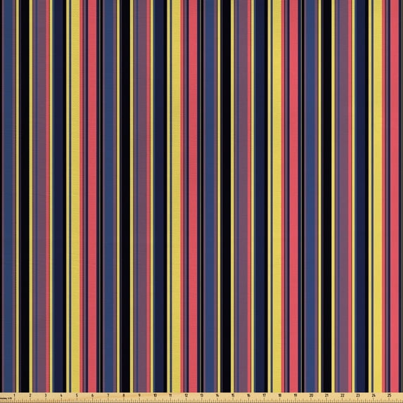 Ambesonne Retro Fabric by the Yard Upholstery, Vintage Geometric Stipes, 5 Yards, Multicolor
