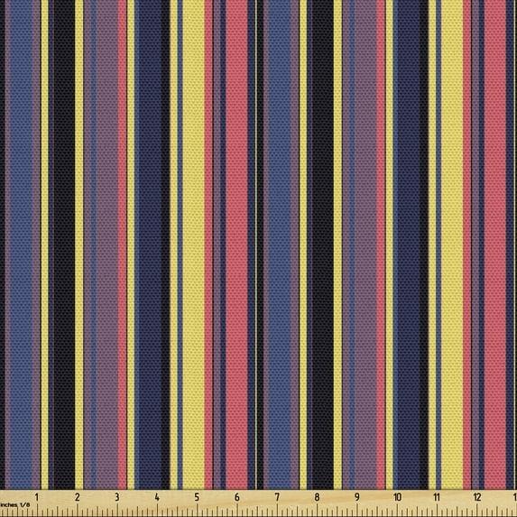 Ambesonne Retro Fabric by the Yard Upholstery, Vintage Geometric Stipes, 1 Yard, Multicolor