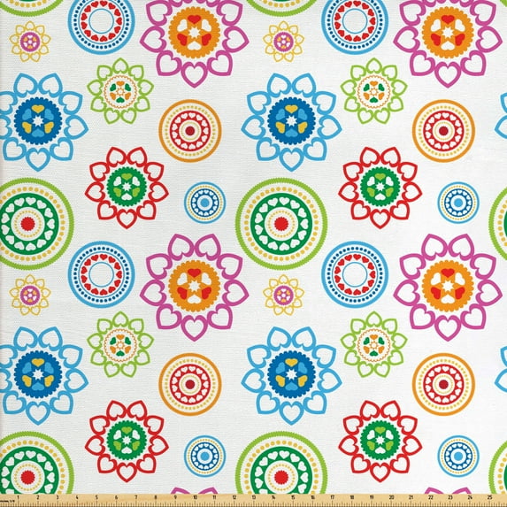 Ambesonne Modern Fabric by the Yard Upholstery, Colorful Flower Style Circle, 5 Yards, Multicolor