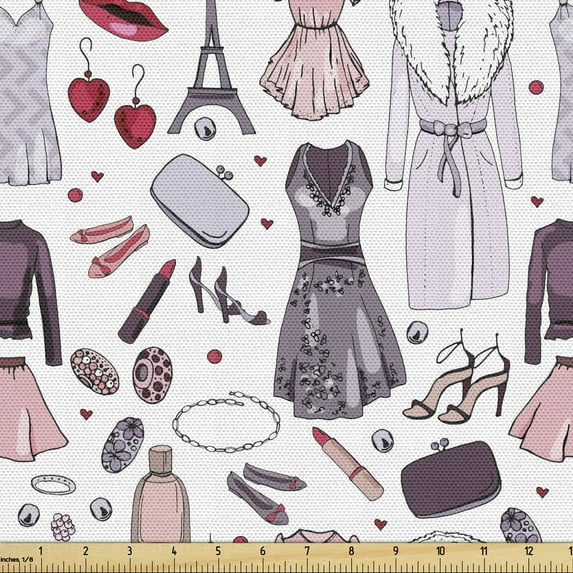 Ambesonne Modern Fabric by the Yard Upholstery, Feminine Fashion Dressing, 5 Yards, Pastel Purple Pale Pink