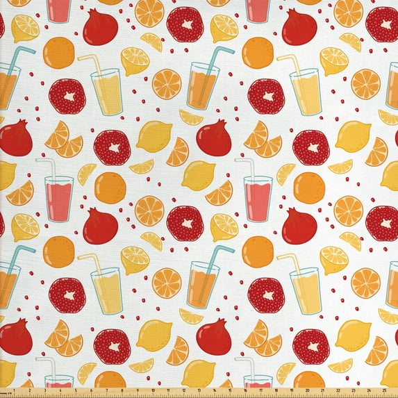 Ambesonne Orange Fabric by the Yard Upholstery, Fruits Juice Lemon, 5 Yards, Apricot Ruby