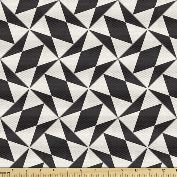 Modern Fabric by the Yard, Geometric Sharp Diamond Rhombuses Inside Square Frames Tiling Mosaic Art, Decorative Upholstery Fabric for Sofas and Home Accents, Eggshell and Black by Ambesonne