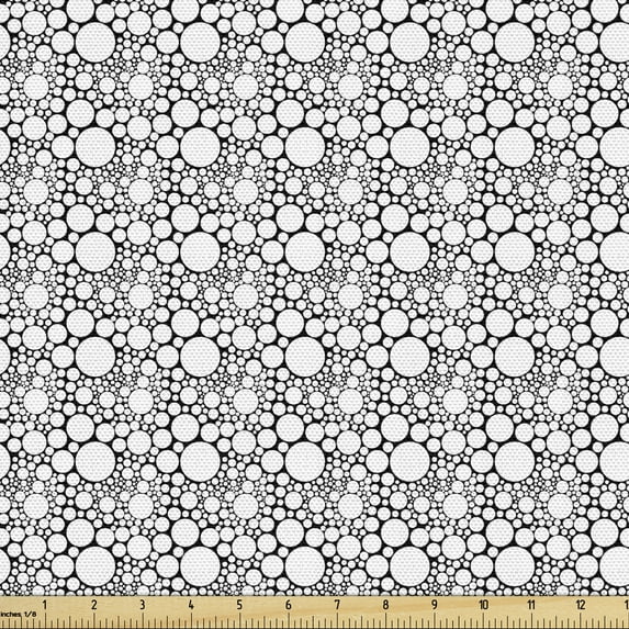 Ambesonne Modern Fabric by the Yard Upholstery, Different Size Circles Motif, 2 Yards, Charcoal Grey and Pale Taupe