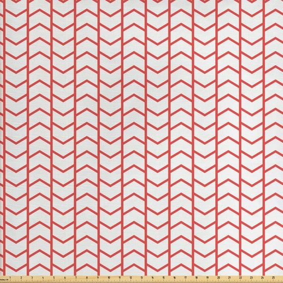 Ambesonne Modern Fabric by the Yard Upholstery, Chevron Lines Borders, 10 Yards, Dark Coral and White