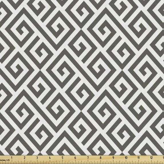 Ambesonne Modern Fabric by the Yard Upholstery, Geometric Maze, 1 Yard, White and Army Green