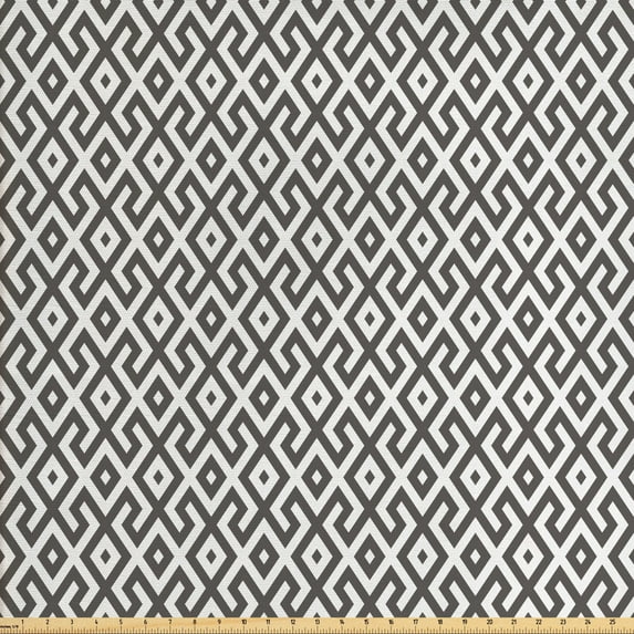 Modern Fabric by the Yard, Graphic Style Geometrical Image with White Borders and Antique Lines Print, Decorative Upholstery Fabric for Sofas and Home Accents, White and Army Green by Ambesonne