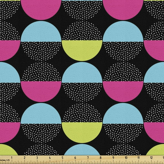 Ambesonne Modern Fabric by the Yard Upholstery, Dotted and Colorful Rounds, 5 Yards, Charcoal Grey and Multicolor