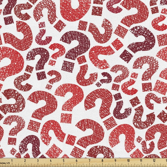 Ambesonne Sketchy Fabric by the Yard Upholstery, Question Marks Pattern, 2 Yards, Vermilion Ruby