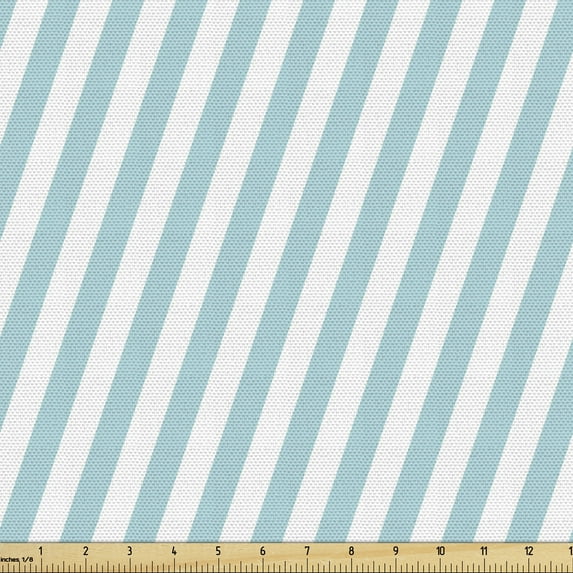Ambesonne Modern Fabric by the Yard Upholstery, Soft Skewed Bold Lines, 1 Yard, Pale Blue White