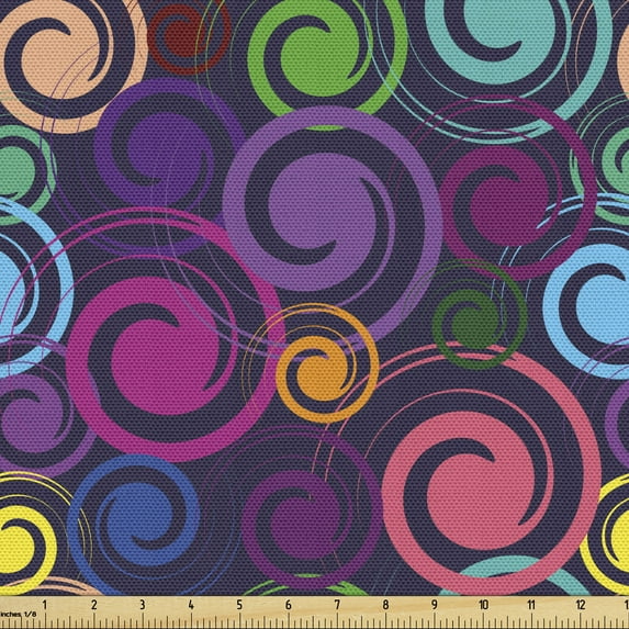 Modern Fabric by the Yard Upholstery, Colorful Geometric Spiraling Circles Round Marine Digital Shells Creative Modern, Decorative Fabric for DIY and Home Accents, Multicolor by Ambesonne