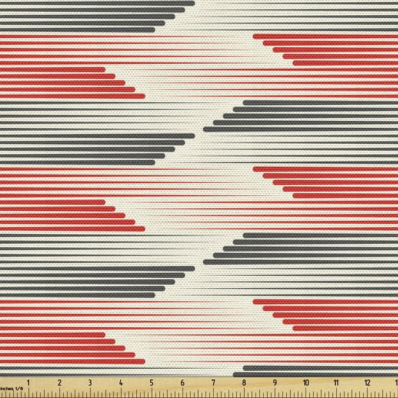 Ambesonne Modern Fabric by the Yard Upholstery, Geometric Grid Lines, 1 Yard, Charcoal Grey Scarlet