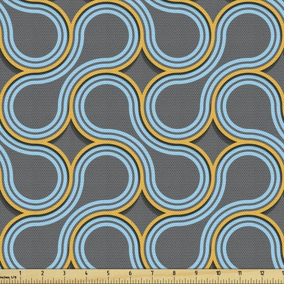Ambesonne Modern Fabric by the Yard Upholstery, Twisted Tangled Lines, 10 Yards, Grey Marigold Pale Blue
