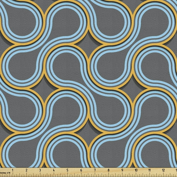 Ambesonne Modern Fabric by the Yard Upholstery, Twisted Tangled Lines, 5 Yards, Grey Marigold Pale Blue