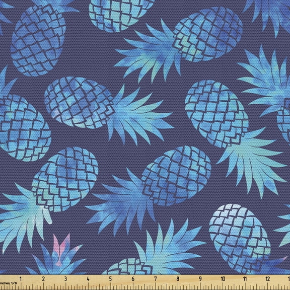 Ambesonne Modern Fabric by the Yard Upholstery, Exotic Pineapple, 1 Yard, Night Blue Turquoise