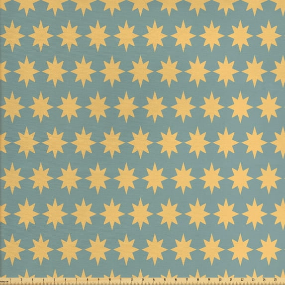 Modern Fabric by the Yard Upholstery, Starry Night Pattern in Conceptual Art Style with Retro Details Print, Decorative Fabric for DIY and Home Accents, Apricot Mustard by Ambesonne