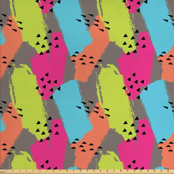 Ambesonne Modern Fabric by the Yard Upholstery, Abstract Colors Triangle, 5 Yards, Multicolor