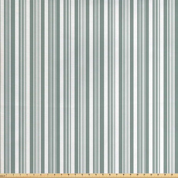 Ambesonne Modern Fabric by the Yard Upholstery, Thin and Bold Stipes, 5 Yards, Pale Sage Green White