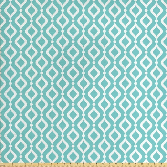 Ambesonne Modern Fabric by the Yard Upholstery, Oval Shapes Dots, 2 Yards, Pale Blue White