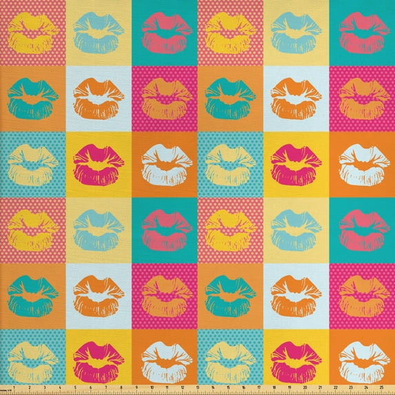 Ambesonne Modern Fabric by the Yard Upholstery, Fashion Kiss Love Design, 2 Yards, Multicolor